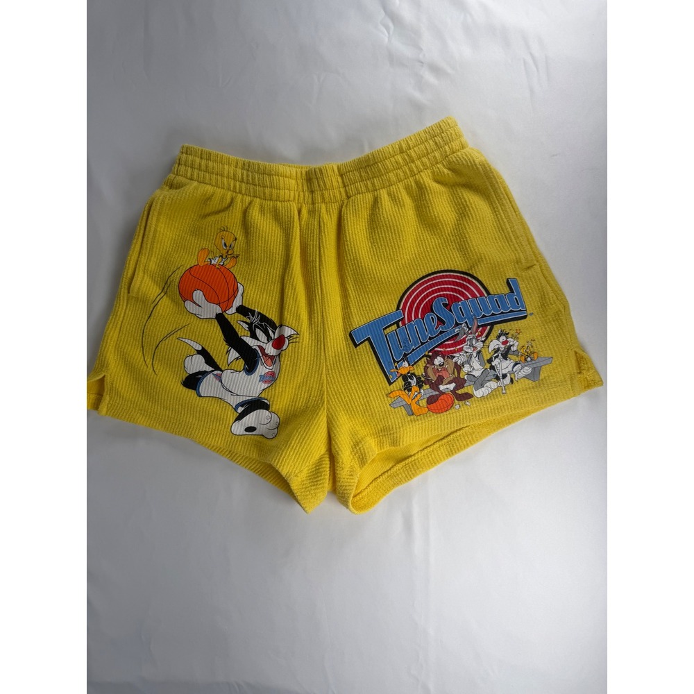 Space Jam Tune Squad Shorts Women S Yellow Excellent Waffle Knit Graphic Looney